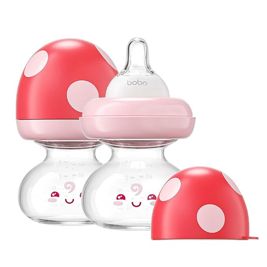 YOHKOH Newborn Glass Baby Bottles with Slow Flow Nipple for 0+ Months, Wide Neck Feeding Bottle, 2.7oz/80ml (Red, 2.7oz (Pack of 2))-BubblyBeeBaby