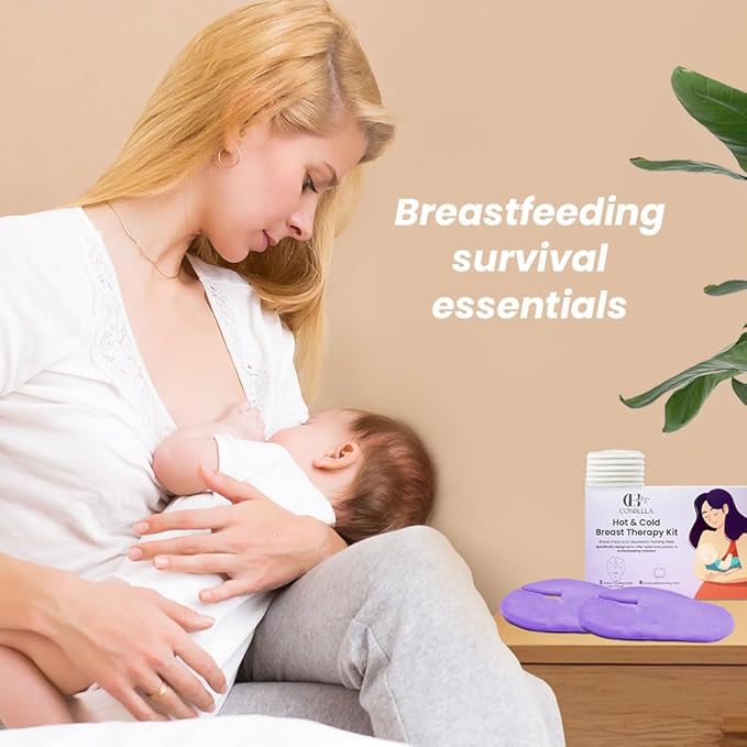 2 Larger Breast Ice Packs with Soft Covers and 6 Breast Pads for Leaking Milk, Hot and Cold Breast Therapy Packs, Breastfeeding Essentials for Relief of Clogged Ducts, Nipple Pain, Engorgement-BubblyBeeBaby