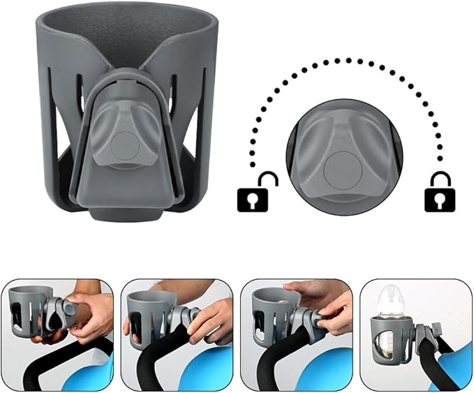 Accmor Universal Cup Holder, Stroller Cup Holder, 360° Rotatable Large Caliber Designed Bottle Holder for Stroller, Bike, Wheelchair, Walker, Scooter, Grey-BubblyBeeBaby