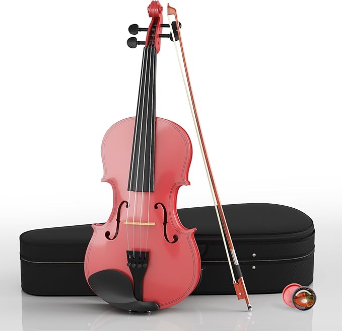 1/4 Beginner Violin Kit, Complete Violin Set with Case, Bow, Rosin, Pink-BubblyBeeBaby