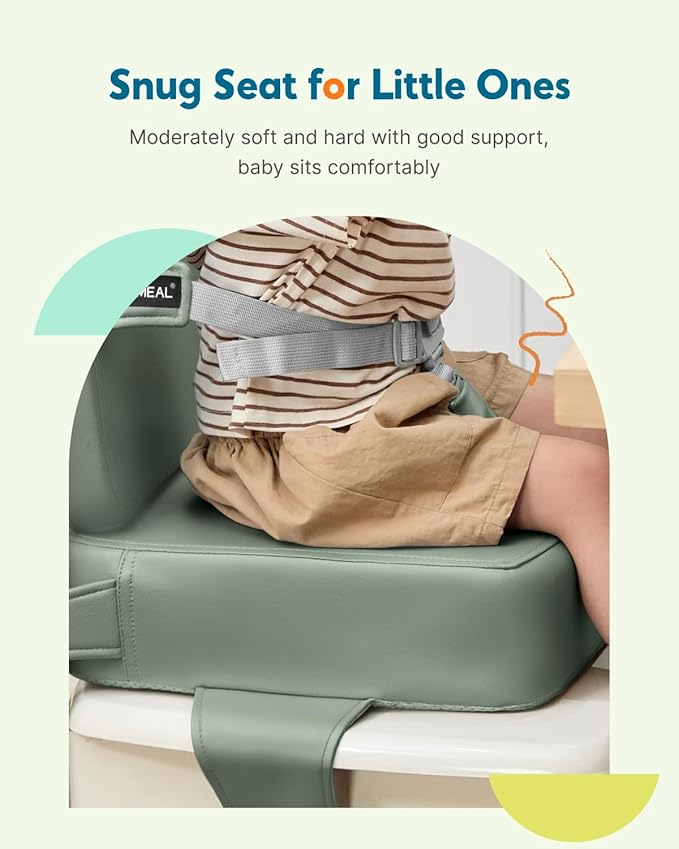 HOMEAL Toddler Booster Seat for Dining Table - Booster Seat for Kitchen Chair with Easy-Install Straps - Wipeable Surface & Removable Cover Easy to Clean -Breathable Fabric - Sage-BubblyBeeBaby