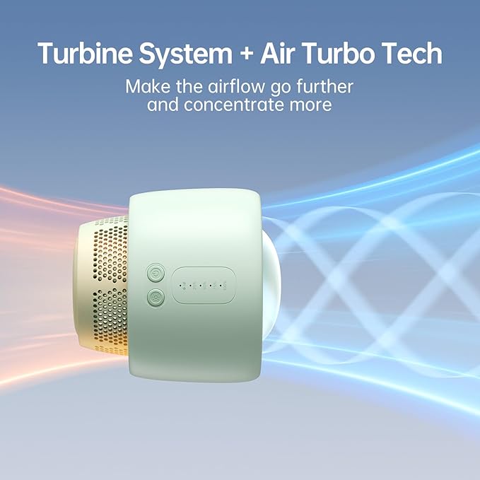 JISULIFE Stroller Fan Baby Large, Safe Bladeless for Crib, Desk, 4000mAh Battery Rechargeable Portable Cooling Fan with Air Turbo Tech, Night Light, Food-Grade Gift for Mom/Dad/Friend - Green-BubblyBeeBaby