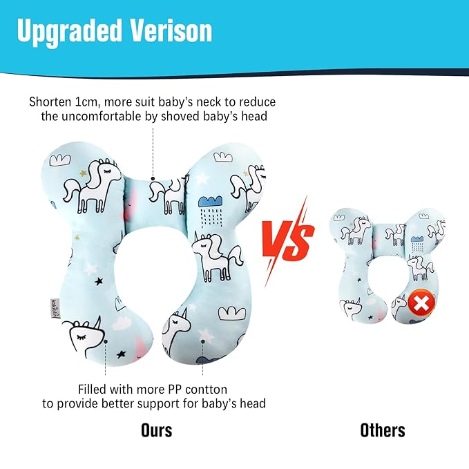 KAKIBLIN Baby Neck Pillow, Baby Travel Pillow, Baby Support Pillow,Upgraded Baby Neck Pillows for Car Seat Toddler Head and Neck Support Pillow for Car Seat, Pushchair(Unicorn)-BubblyBeeBaby