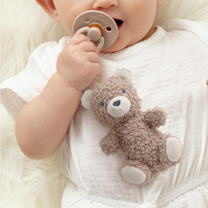 Itzy Ritzy Pacifier & Lovey Set - Natural Rubber Paci with Stuffed Animal Lovey - Detachable Plush Bear Pacifier Holder & Coordinating Natural Rubber Soother, Ideal for Ages 0-6 Months (Bear)-BubblyBeeBaby