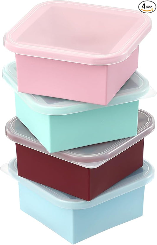 2-Cup Silicone Freezer Trays with Lids – Perfect for Meal Prep, Portion Control, and Easy Freezing-Meal Prep Container Molds for Soup,Leftovers (Multicolors, 4 Pack)-BubblyBeeBaby