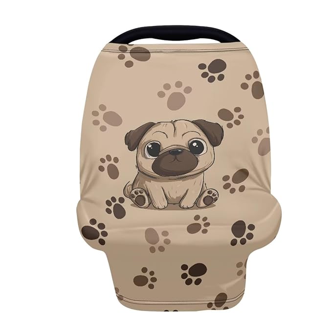 Binienty Brown Dog Paw Prints Infant Carseat Canopy for Boys Girls - Pug Animal Stretchy Breathable Soft Infants Stroller Cover Cozy Car Seat Covers-BubblyBeeBaby