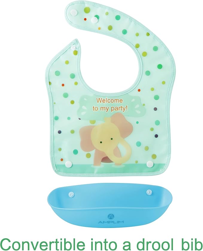 Amplim Baby Feeding Bib (3-Pack) Toddler/Baby Bibs for Eating. Waterproof, Adjustable, Lightweight. Eco-friendly PEVA material. BPA, Lead, Phthalate, Cadmium free-BubblyBeeBaby