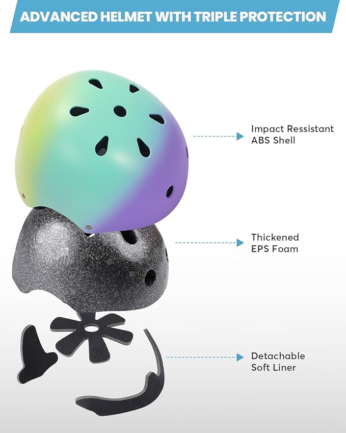 Kids Bike Helmet and Pads Set for Ages 2–14, CPSC Certified Adjustable Helmet with Knee Elbow Wrist Guards, for Skateboard, Scooter, Skating, Rollerblading, Multi-Sport Protective Gear-BubblyBeeBaby