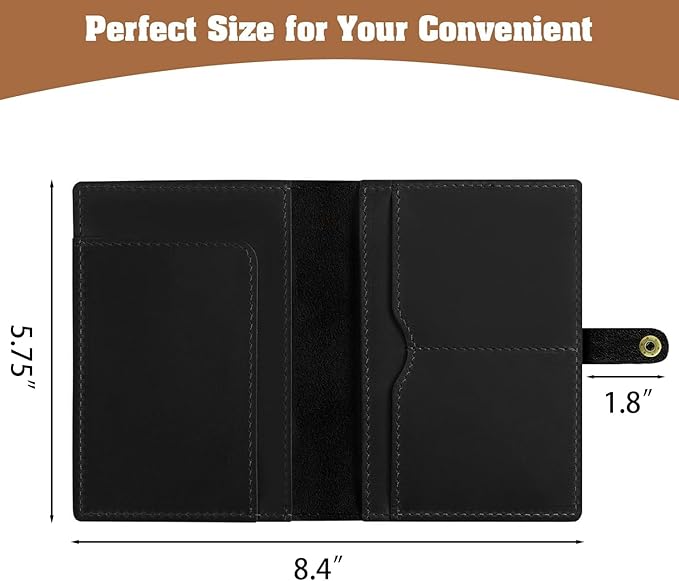 Jack&Chris Genuine Leather Passport Holder for Travel, RFID Blocking Handmade Passport Holder with Card Case Organized & Safe, Quality Travel Essentials for Women and Men for Gifting, Black-BubblyBeeBaby