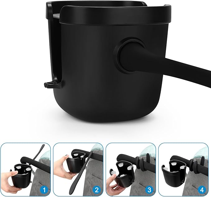 Accmor Stroller Cup Holder, Universal Cup Holder with Silicone Gooseneck Arm, Bike Cup Holder, 360° Rotatable Large Caliber Drinks Holder for Stroller, Bike, Wheelchair, Walker-BubblyBeeBaby