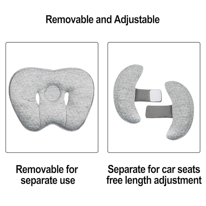 2 in 1 Baby Support Pillow, Adjustable Banana Shape Baby Neck Head Travel Pillow Stroller Insert Cushion for Kids, Toddler, Gray-BubblyBeeBaby