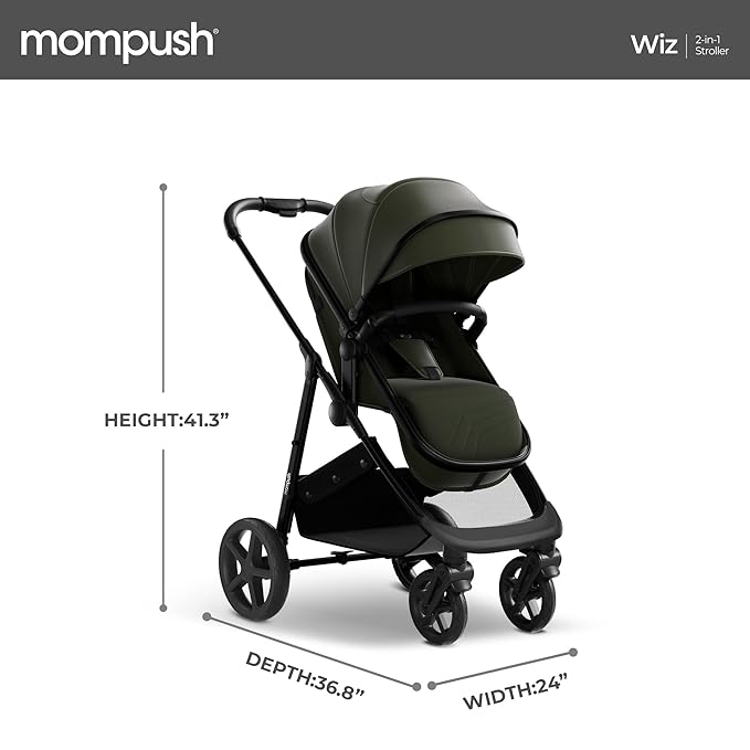 Mompush Wiz 2 in 1 Baby Stroller with Bassinet Mode, Convertible Infant Stroller for Newborn and Toddler with Reversible Seat and Large UPF 50+ Canopy-BubblyBeeBaby