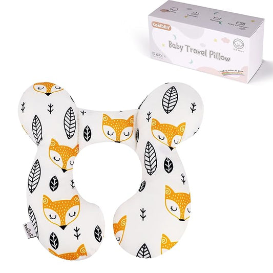 KAKIBLIN Baby Neck Pillow, Upgraded Baby Support Pillow for Head and Neck, Babies Head Pillow for Car Seat,Pushchair,Travel(Yellow Fox)-BubblyBeeBaby