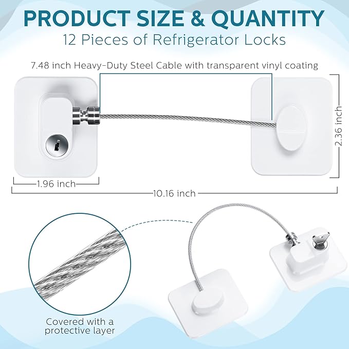 12 Pack Refrigerator Lock with 12 Keys Fridge Locks Combination Adhesive Child Safety Cabinet Freezer Door Lock Adult File Drawer Kitchen Appliance Furniture Closet(White)-BubblyBeeBaby