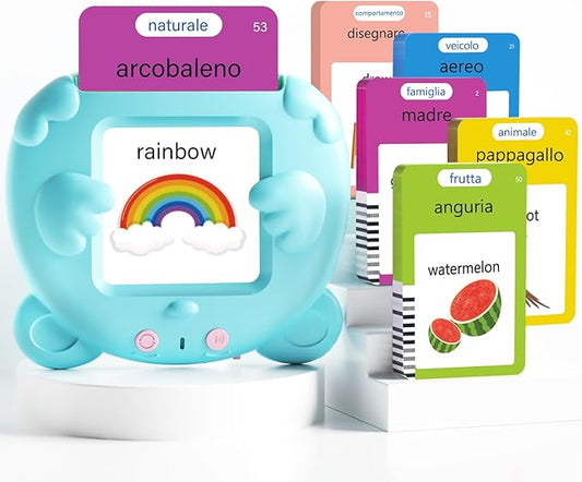 Italian and English Talking Flash Cards for Toddlers, 510 Sight Words Bilingual Learning Toys for Children, Autism Pocket Speech Therapy Toys, Italiano Vocabulary Educational Flashcards-BubblyBeeBaby