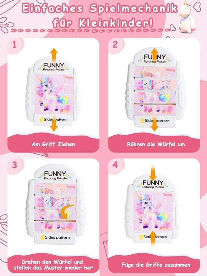16-Piece Rotating Puzzles for Kids 4-6, Toddlers Puzzles 2-4, Road Trip, Airplane Activities Game, Travel Toys - Brain Teaser, Fine Motor Skills - Birthday Gifts Boys & Girls - Pink Alicorn-BubblyBeeBaby