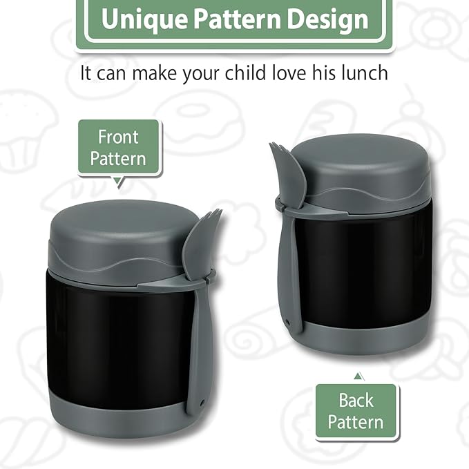 10oz Soup Thermo for Hot Food Kids,Lunch Thermo Kids Food Jar with Spoon Hot Insulated Food Containers,Leak Proof Stainless Steel Wide Mouth Lunch Food Thermo Jar for School(Black)-BubblyBeeBaby