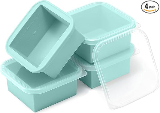2-Cup Silicone Freezer Trays with Lids – Perfect for Meal Prep, Portion Control, and Easy Freezing-Meal Prep Container Molds for Soup,Leftovers (Bondi Mint, 4 Pack)-BubblyBeeBaby