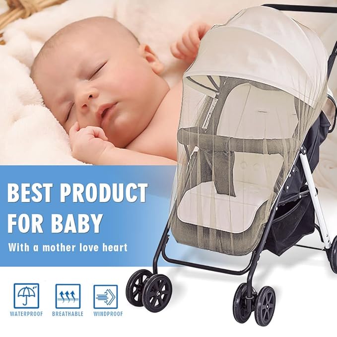 Mosquito Net for Stroller - Protective 2Pack Perfect Bug Net for Strollers, Bassinets, Cradles, Playards, Pack N Plays and Portable Mini Crib (Khaki)-BubblyBeeBaby