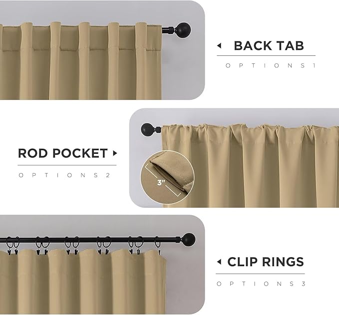 Joydeco Blackout Curtains 108 Inches Long, Thermal Insulated Black Out Curtains 2 Panels Set, Room Darkening Drapes for Living Room Window Rod Pocket Back Tab (W52 x L108 Inch, Beige)-BubblyBeeBaby