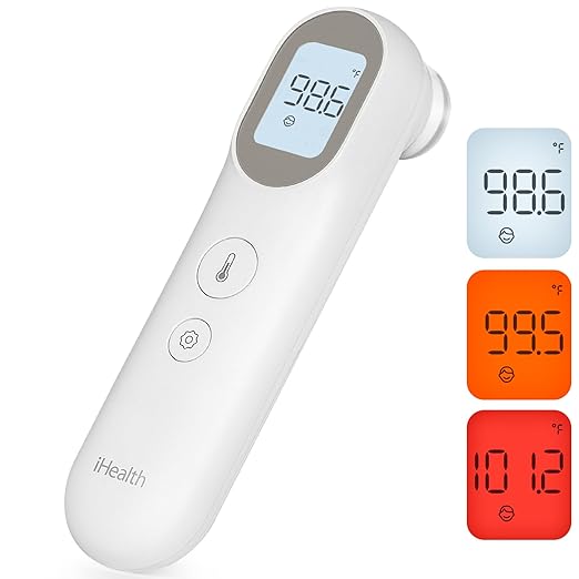 iHealth Infrared Digital Thermometer for Adults and Kids, Baby Thermometer with 3-in-1 Mode & 3-Color Prompt, Fever Alarm & Silent Mode, Forehead & Object Detection, 40 Memory Storages, PT9L, White-BubblyBeeBaby