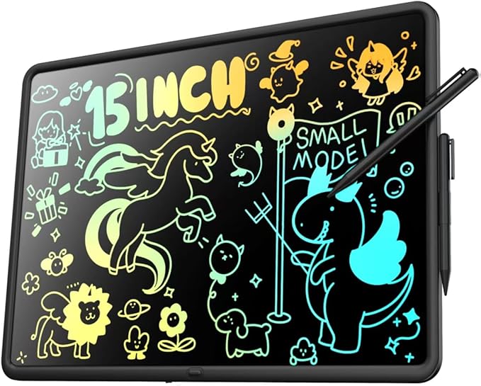 15 Inch LCD Writing Tablet for Kids, Large Kids Drawing Pad, Rechargeable Drawing Tablets, Drawing Supplies Toys Gifts for 3-8 Year Old Girls Boys, Black Drawing Board-BubblyBeeBaby