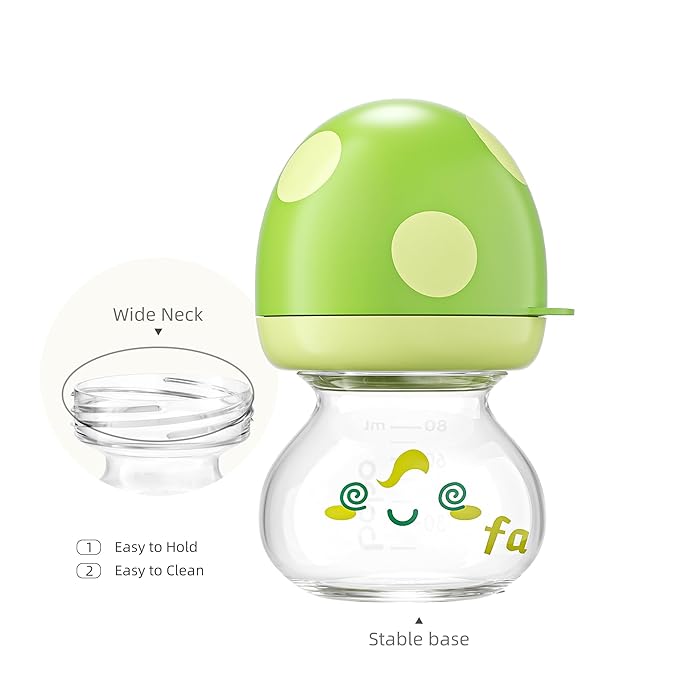 YOHKOH Newborn Glass Baby Bottles with Slow Flow Nipple for 0+ Months, Wide Neck Feeding Bottle, 2.7oz/80ml (Green, 2.7oz (Pack of 4))-BubblyBeeBaby