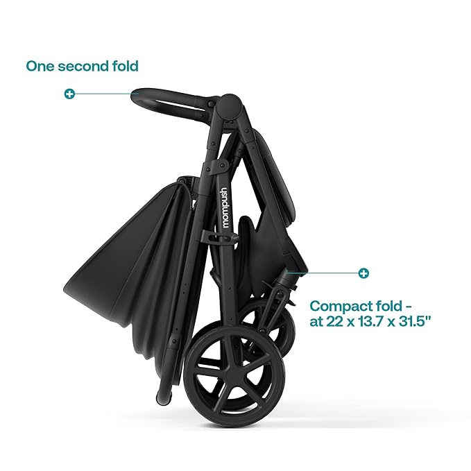Mompush Nova Baby Stroller for Toddler, Infant & Newborn | Spacious Seat & Lie-Flat Mode | Compact One-Hand Fold, UPF 50+ Canopy & All-Wheel Suspension | Includes Rain Cover & Cup Holder-BubblyBeeBaby