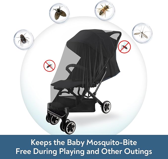 2 Pack Baby Mosquito Net for Stroller, Playard & Bassinet, Reusable Bug Net for Cradles, Carrier, Pack and Plays and Portable Mini Crib, Baby Playpen Mosquito, Black-BubblyBeeBaby