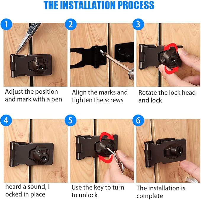 2 Packs Keyed Hasp Locks Twist Knob Keyed Locking Hasp for Small Doors, Cabinets and More,Stainless Steel Steel, Hasp Lock Catch Latch Safety Lock Door Lock with Keys (4inch, Bliack)-BubblyBeeBaby