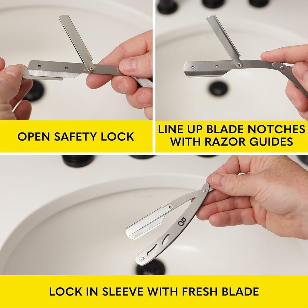 The Beard Club Straight Razor for Men - Navajas Para Barbero - Barber Straight Edge Razor Kit - Single Derby Blade Cutthroat With 5 Replaceable Stainless Steel Blades