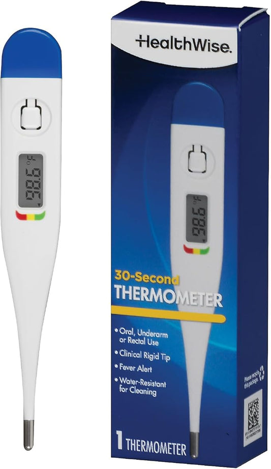 Healthwise Digital Thermometer | 30-Second Readout | Feverline Indicator | Clinical Rigid Tip | Hygienic Water-Resistant Easy Cleaning | Storage Case + Probe Covers Included-BubblyBeeBaby