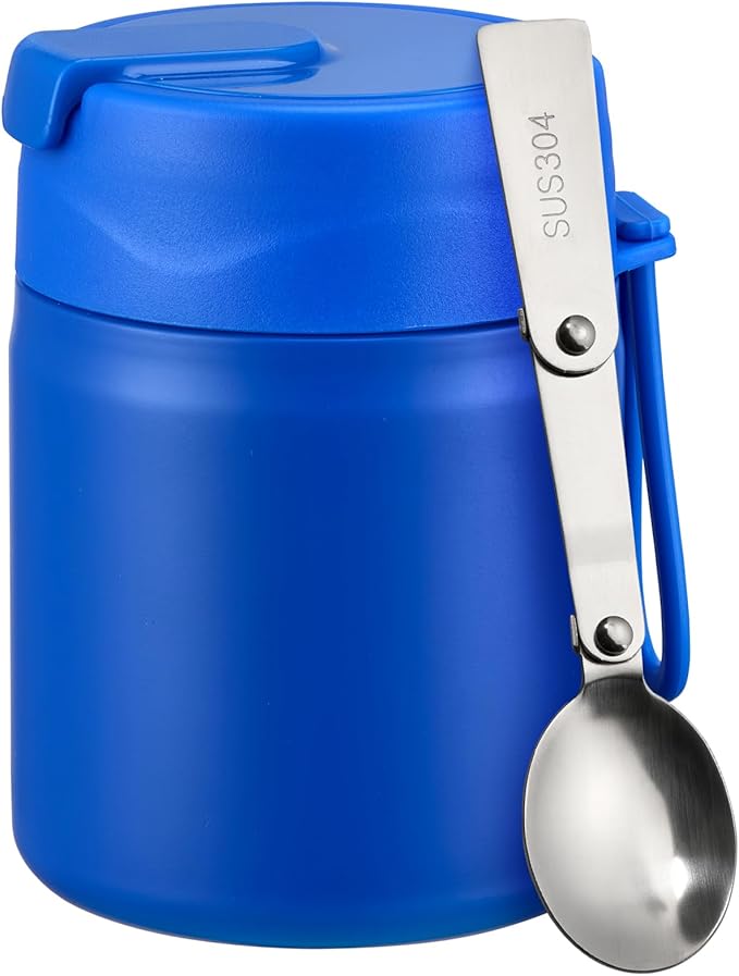 17oz Soup Thermo for Hot Food Kids Insulated Vacuum Food Jar with Stainless Steel Spoon Wide Mouth Thermo Leakproof Lunch Food Container Kids Hot Lunch Box (Blue)-BubblyBeeBaby