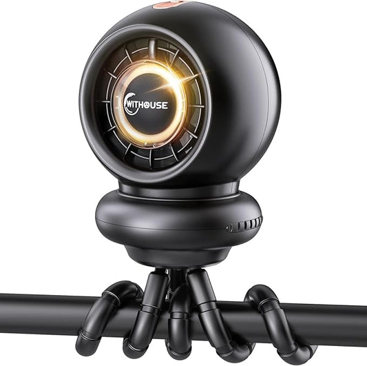 Stroller Fan, Battery Operated Baby Stroller Fans, 8000mAh Rechargeable Fans, 75° Auto Oscillation Portable Fan, 5-12H Runtime, 4 Speeds Wind, Detachable Base & LED Display-BubblyBeeBaby