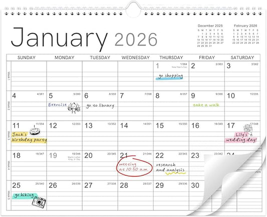 2026 Wall Calendar - 2026 Calendar from Jan. 2026 - Dec. 2026, 14.6" x 11.4", 12 Months Wall Calendar 2026, Thick Paper, Twin-Wire Binding, Simple Design-BubblyBeeBaby