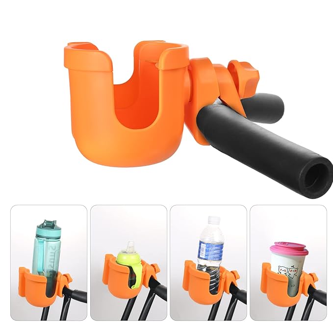 Suranew Adjustable Stroller Cup Holder with Phone Holder for Baby Stroller for Family Members (Orange)-BubblyBeeBaby