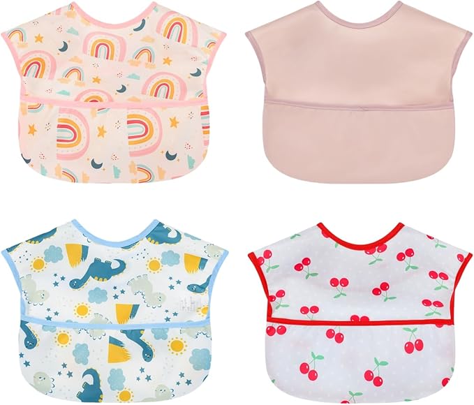 Baby bibs Waterproof Toddler bib - Feeding bib with Pocket for Infant Boy Girl Washable 6-36M-BubblyBeeBaby