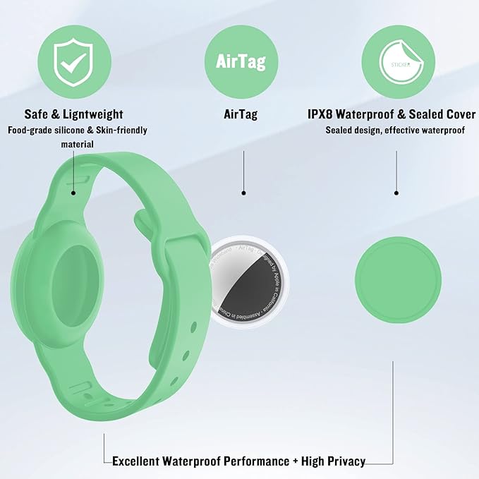 2 Pack Waterproof AirTag Bracelet for Kids, Hidden Silicone Wristband for AirTag, GPS Tracker Case for Air Tag Holder Strap Band for Child Toddler,Secure Anti-Loss Protection(Blue Matcha)-BubblyBeeBaby