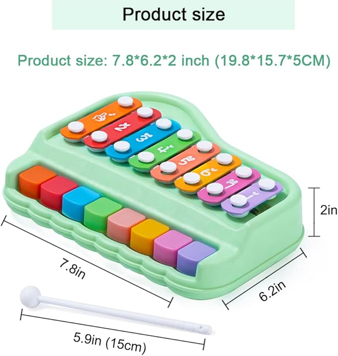 2 in 1 Baby Piano Xylophone for Toddlers 1-3 Years Old, 8 Multicolored Key Keyboard Baby Xylophone Piano, Preschool Educational Musical Learning Instruments Toy for Baby Kids Girls Boys-BubblyBeeBaby