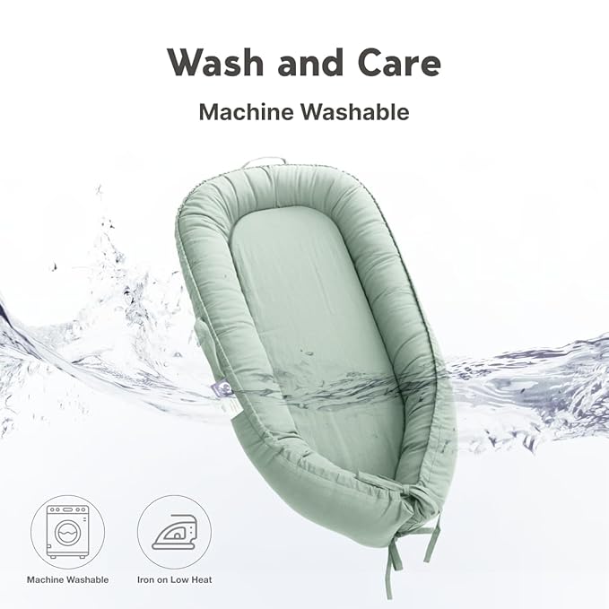 Infant Lounger, Baby Nest Cover for Baby Girls & Boys, Newborn Essentials for Baby 0-18 Months, 100% Cotton Breathable (Spring Green)-BubblyBeeBaby