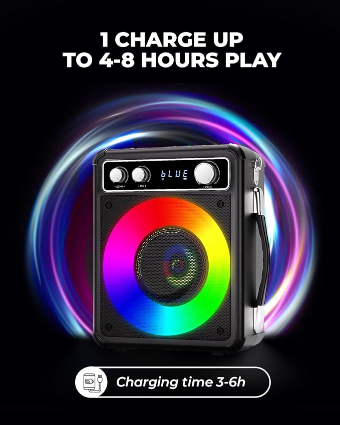 Karaoke Machine, Portable Bluetooth Karaoke Speaker with 2 Wireless Microphones, PA System for Adults Kids with LED Lights, Supports FM/AUX/USB/TF for Home Party-BubblyBeeBaby