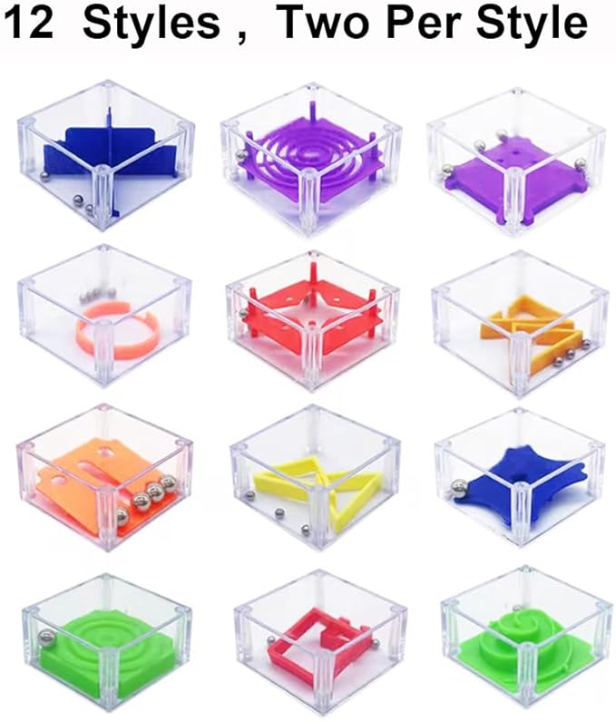24 Pcs Balance IQ Maze Game，Mini Maze Cube Puzzle Box 3D Brain Maze Toy Puzzles Party Favor Games, Ideal Prizes Gifts for Kids and Adults-BubblyBeeBaby