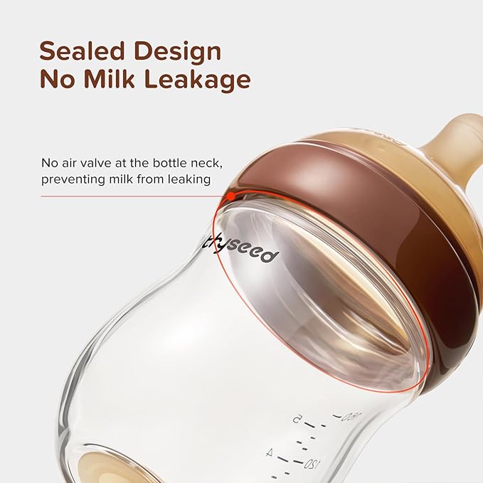 Thyseed Glass Natural Anti-Colic Baby Bottles | Newborn Breast Like Nursing Bottle for Breastfed Babies with Nipple(2-3 Months),5oz,1pack-BubblyBeeBaby