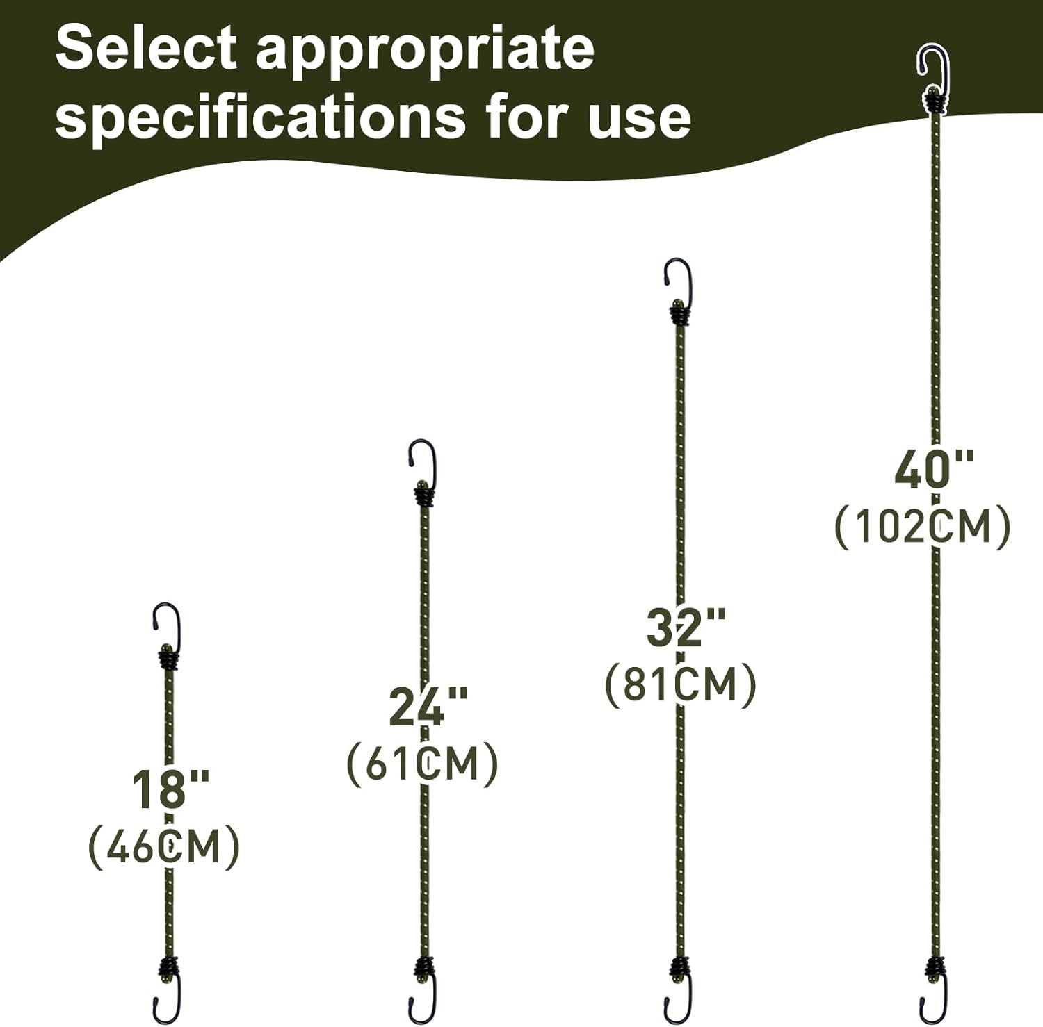 Bungee Cord Luggage Cord Resilience 40 Inch 4 Pieces for SecuringTents, Tarps, Luggage ，Truck, ATV Off-Road Motorcycle Bicycle Riding,Multi-Scenario Applicable (Green)