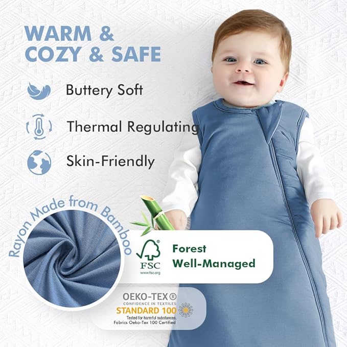 HAPIU Unisex Rayon Made from Bamboo Baby Sleep Sack TOG 1.0, 2-Way Zipper YKK, Wearable Blanket Baby-BubblyBeeBaby