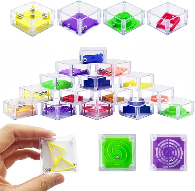 24 Pcs Balance IQ Maze Game，Mini Maze Cube Puzzle Box 3D Brain Maze Toy Puzzles Party Favor Games, Ideal Prizes Gifts for Kids and Adults-BubblyBeeBaby