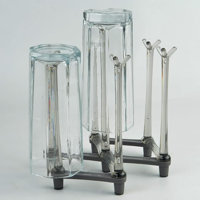 2 Pcs Cup Drying Racks Set, Retractable Drinking Glass & Baby Bottle Drainer Stand, PP Material Mug Draining Organizer, Kitchen Countertop Dishes Holder, Gray-BubblyBeeBaby