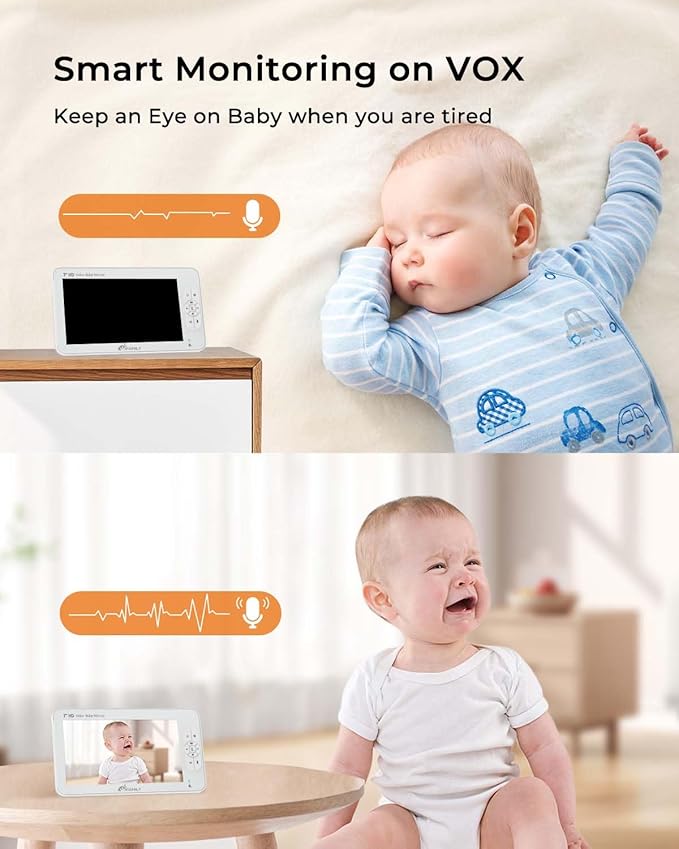 iFamily 7" Large Split Baby Monitor with 2 HD Cameras and Audio, 1080P HD Video Baby Monitor No WiFi,Hack Proof-BubblyBeeBaby