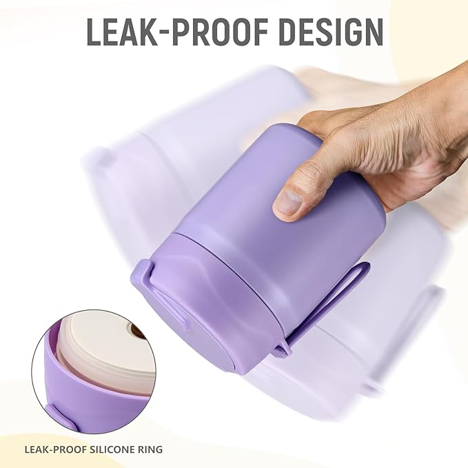 17oz Soup Thermo for Hot Food Kids Insulated Vacuum Food Jar with Stainless Steel Spoon Wide Mouth Thermo Leakproof Lunch Food Container Kids Hot Lunch Box (Purple)-BubblyBeeBaby