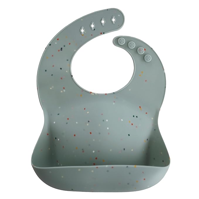 mushie Silicone Baby Bib | Adjustable Fit Waterproof Bibs (Cambridge Blue Confetti)-BubblyBeeBaby